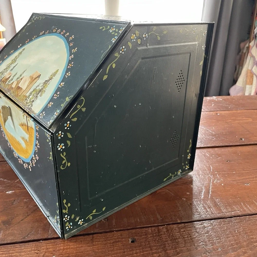 Vintage Ransburg Hand Painted Vented Bread Box W/ 2 Tiers Pie Safe PrimitiveUSA